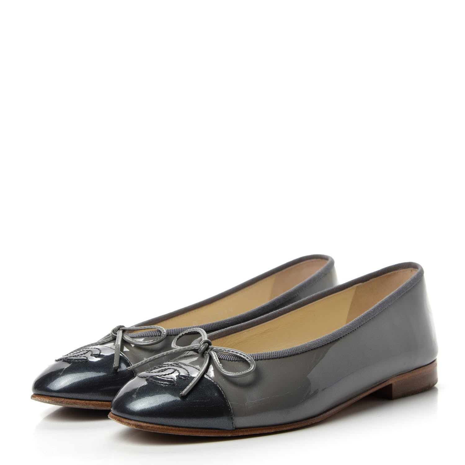 Chanel Patent Calfskin CC Cap Toe Ballerina Flats 35.5 Dark Grey 3 of 14