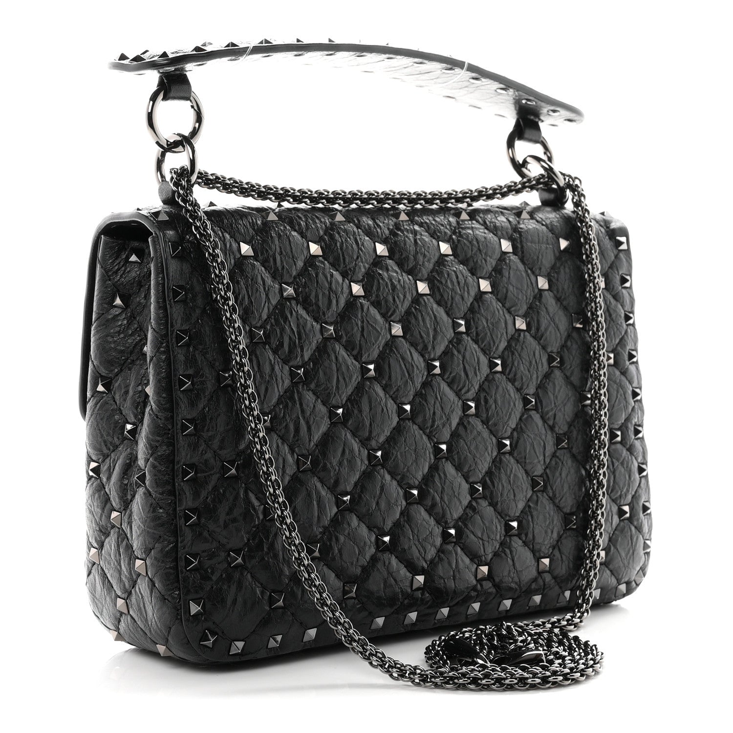 Valentino Garavani Craquele Nappa Medium Rockstud Spike Shoulder Bag Black 3 of 10