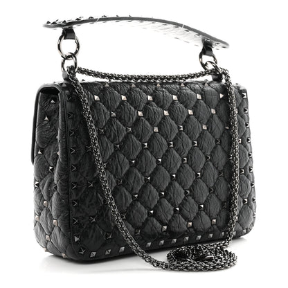 Valentino Garavani Craquele Nappa Medium Rockstud Spike Shoulder Bag Black 3 of 10