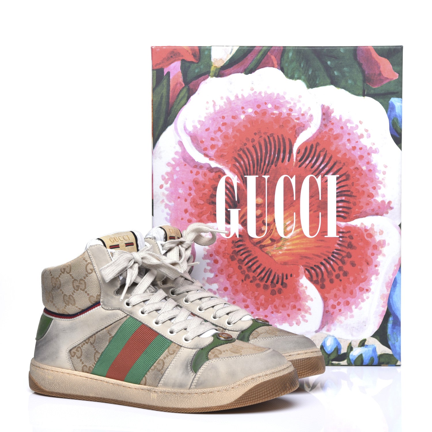 Gucci GG Monogram Nubuck Web Mens Screener High Top Sneakers 6 New Sand Dusty Milk Vintage Green 13 of 13