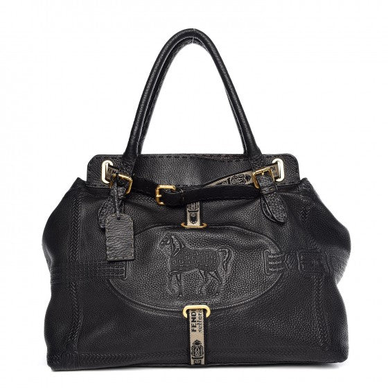 Fendi Calfskin Romano Selleria Large Villa Borghese Tote Black 1 of 11