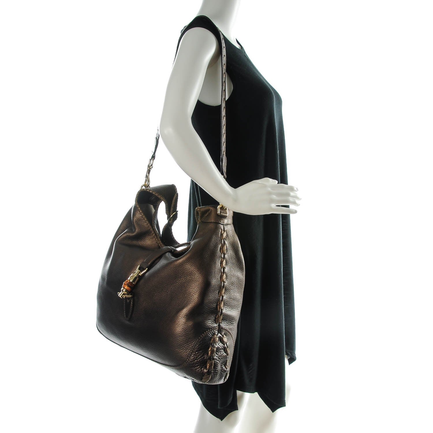 Gucci Metallic Pebbled Calfskin Large New Jackie Shoulder Bag Bronze 2 of 7