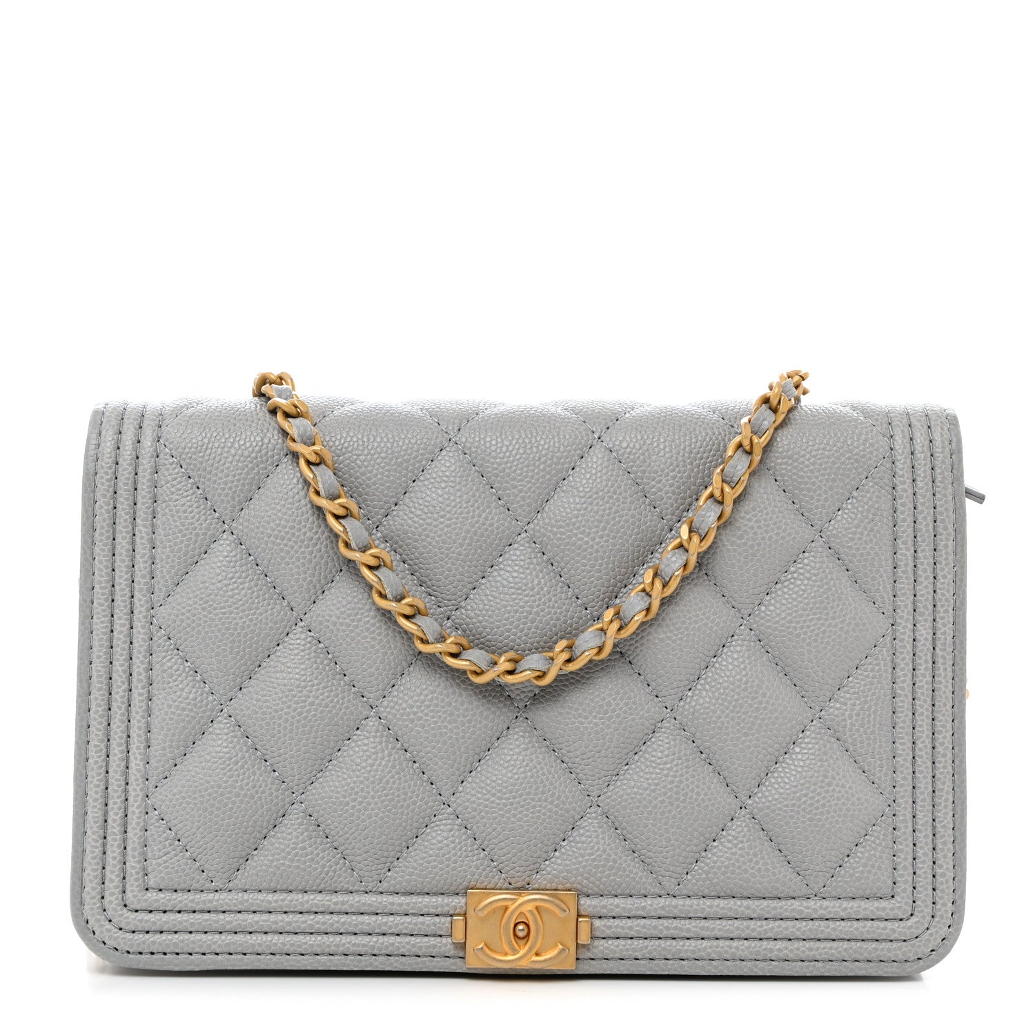 Chanel Caviar Quilted Boy Wallet On Chain WOC Grey 1 of 12