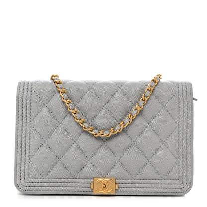 Chanel Caviar Quilted Boy Wallet On Chain WOC Grey 1 of 12