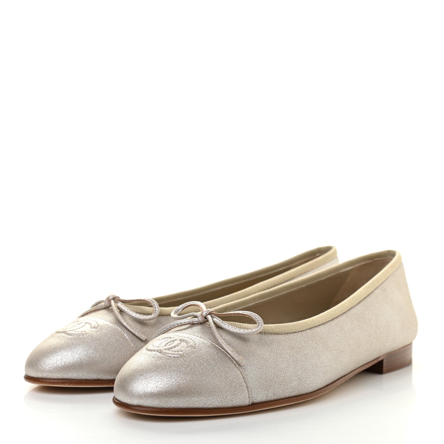 Chanel Metallic Goatskin Cap Toe CC Ballerina Flats 39.5 Gold 3 of 10