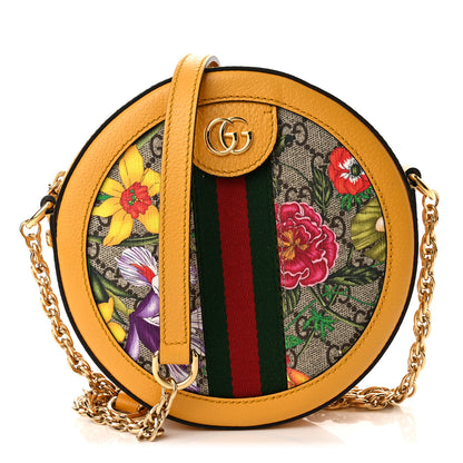 Gucci GG Supreme Monogram Flora Web Mini Ophidia Round Shoulder Bag Beige Multicolor Crop 1 of 11