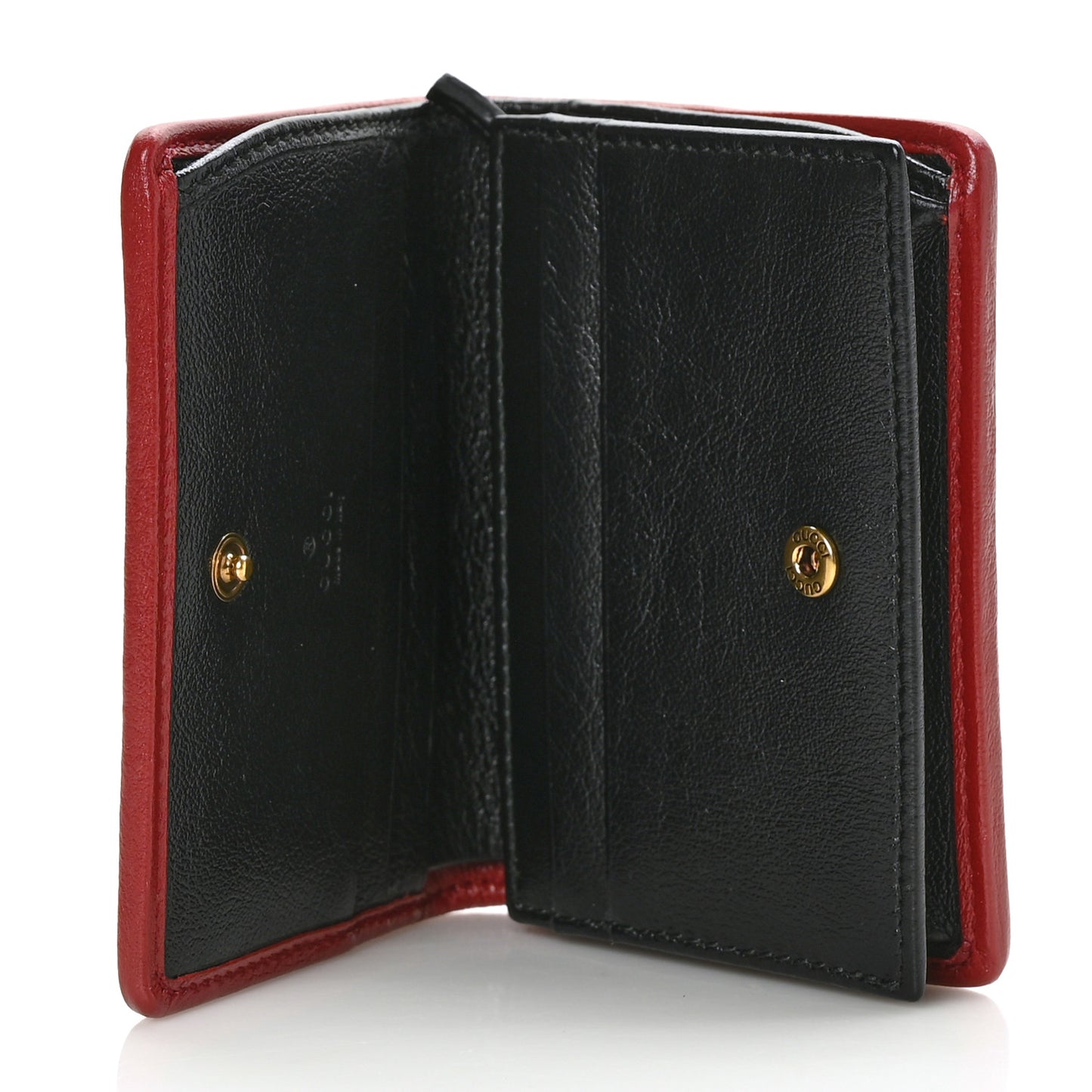 Vintage Effect Calfskin Matelasse Diagonal Torchon GG Marmont Card Case Wallet Black Romantic Cherry