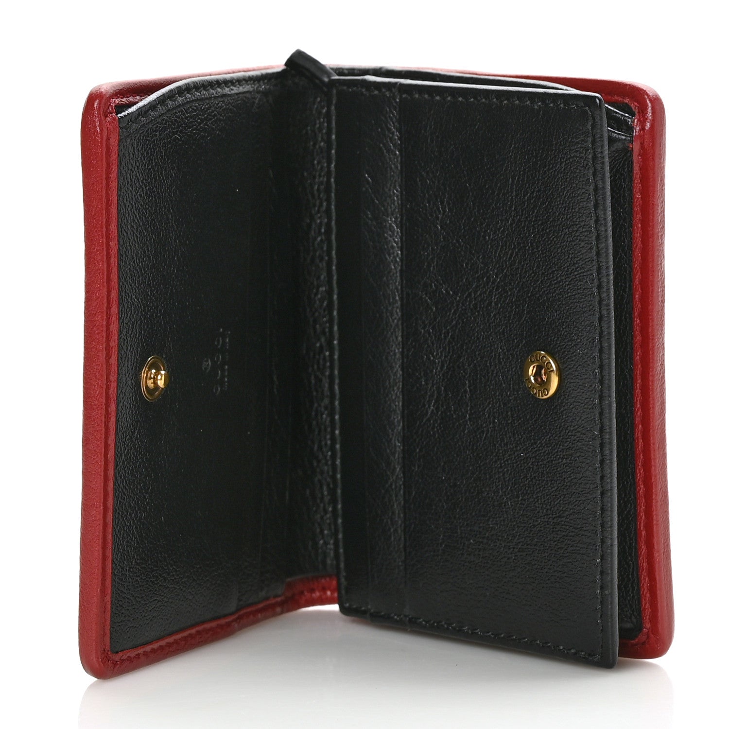 Gucci Vintage Effect Calfskin Matelasse Diagonal Torchon GG Marmont Card Case Wallet Black Romantic Cherry 5 of 8