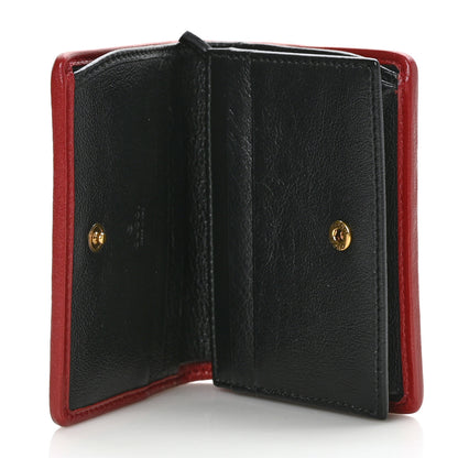 Gucci Vintage Effect Calfskin Matelasse Diagonal Torchon GG Marmont Card Case Wallet Black Romantic Cherry 5 of 8