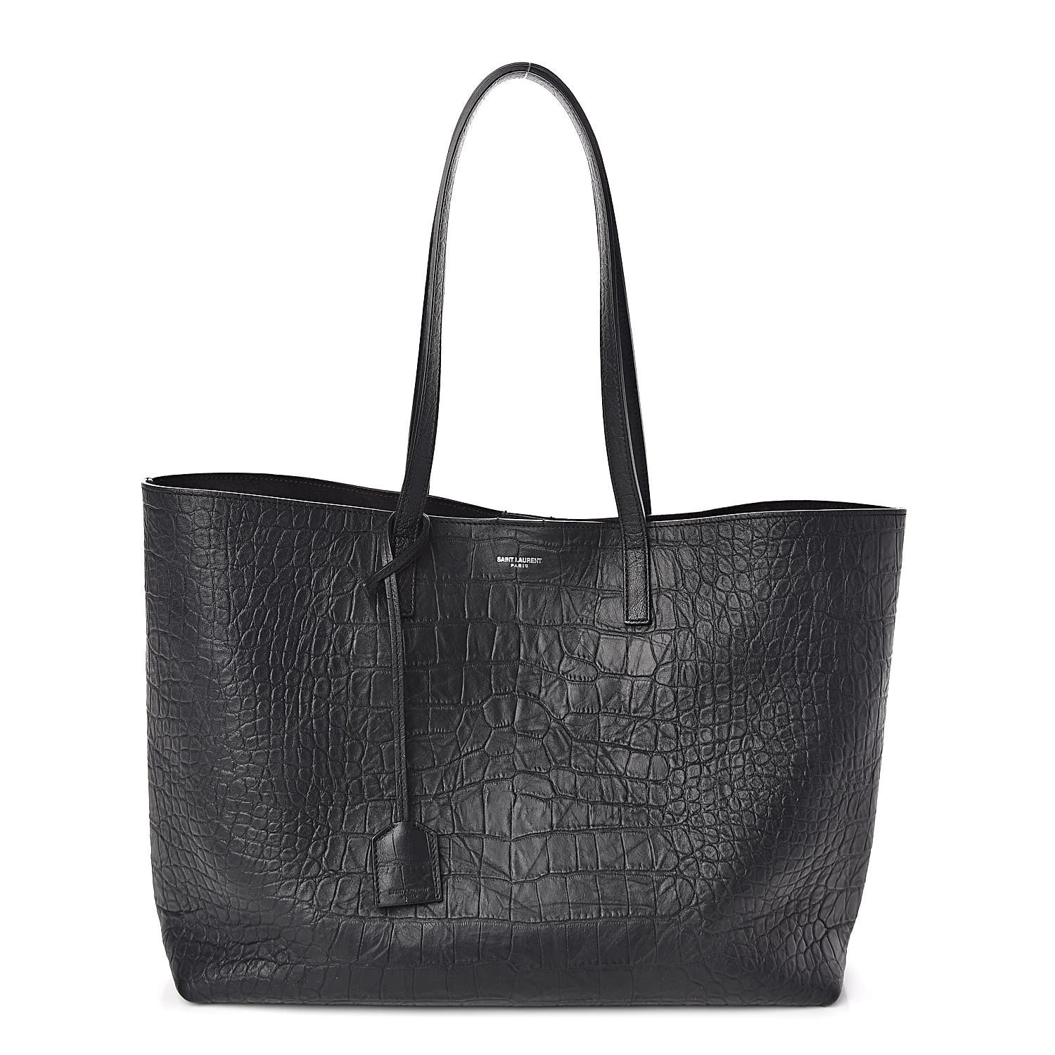 Saint Laurent Calfskin Crocodile Embossed Large Shopper Tote Black 3 of 12