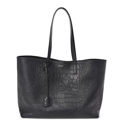 Saint Laurent Calfskin Crocodile Embossed Large Shopper Tote Black 3 of 12