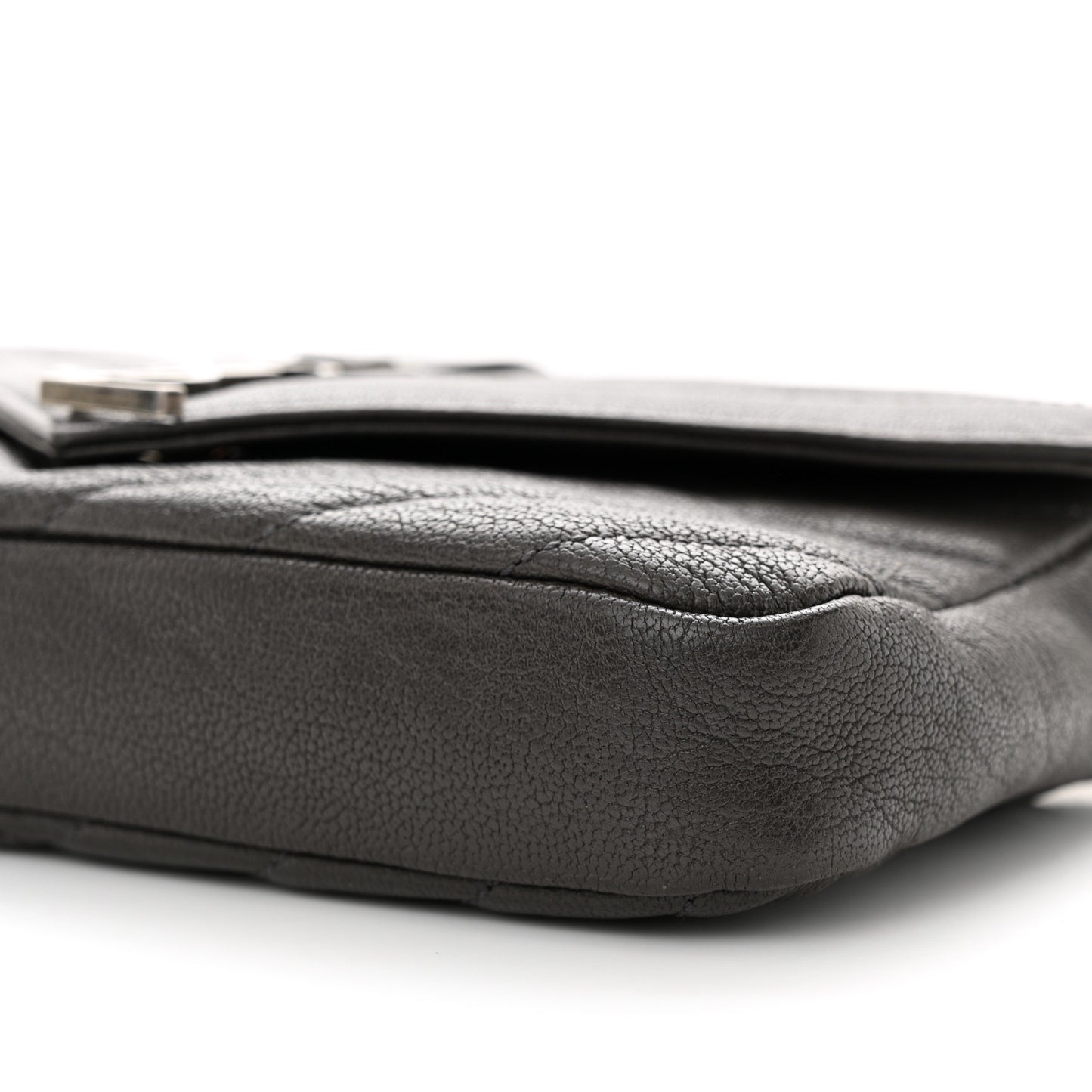 Sheepskin Matelasse Chevron Monogram College Chain Wallet Coal