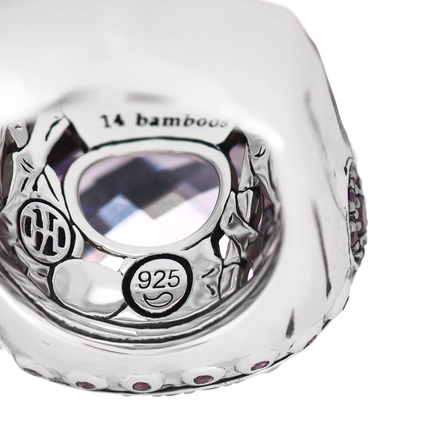 Sterling Silver Amethyst Pink Tourmaline Bamboo Dome Ring 55 7.25