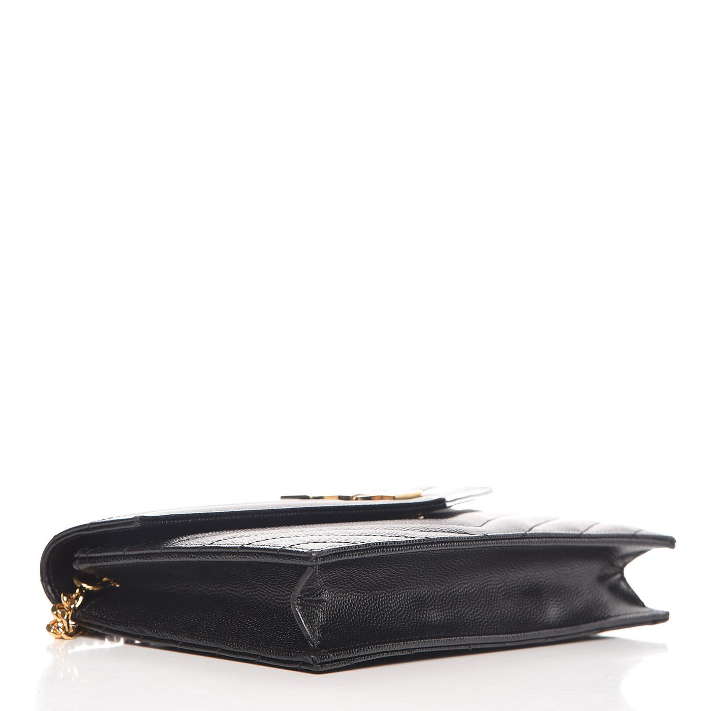 Grain De Poudre Matelasse Chevron Monogram Envelope Chain Wallet Black