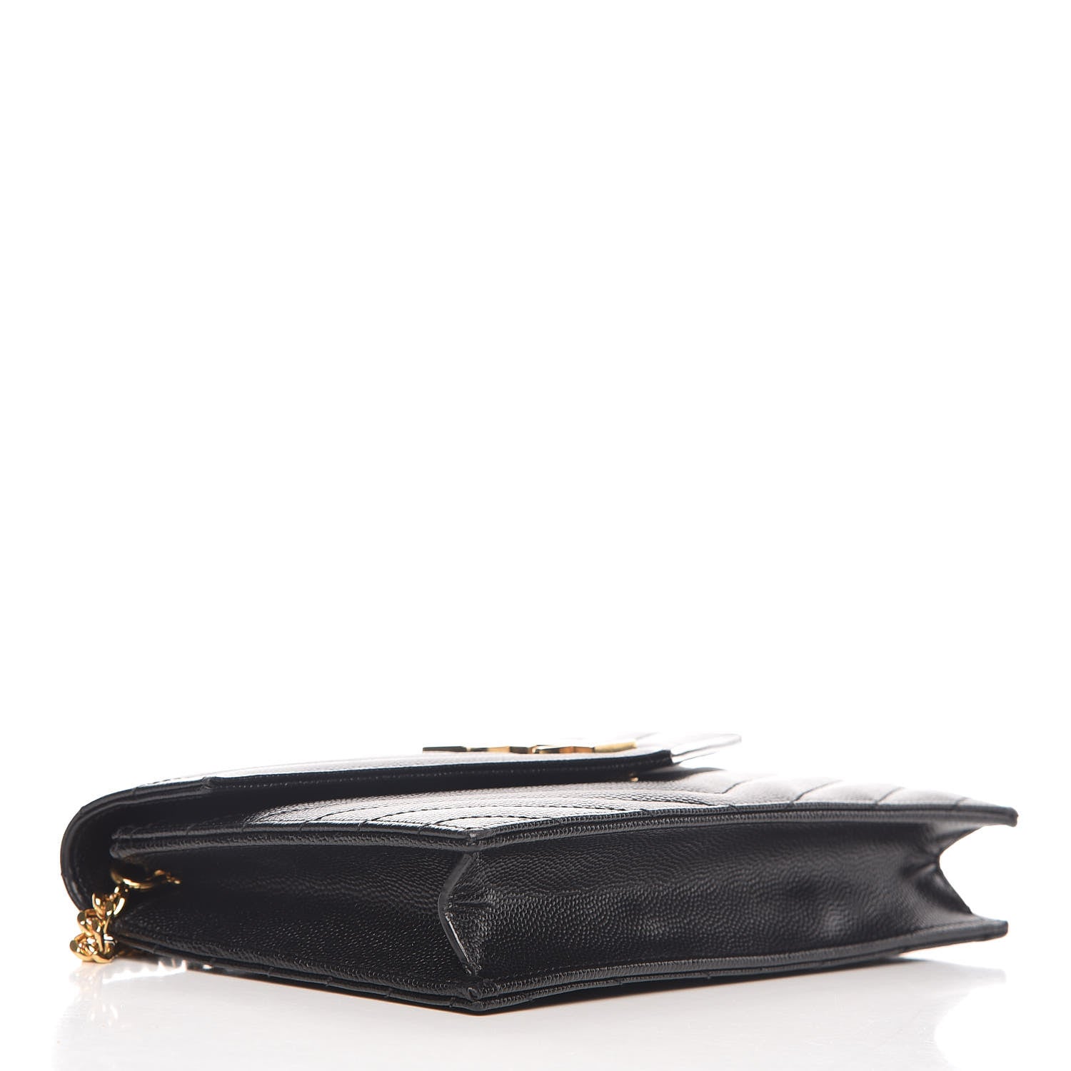Saint Laurent Grain De Poudre Matelasse Chevron Monogram Envelope Chain Wallet Black 4 of 9