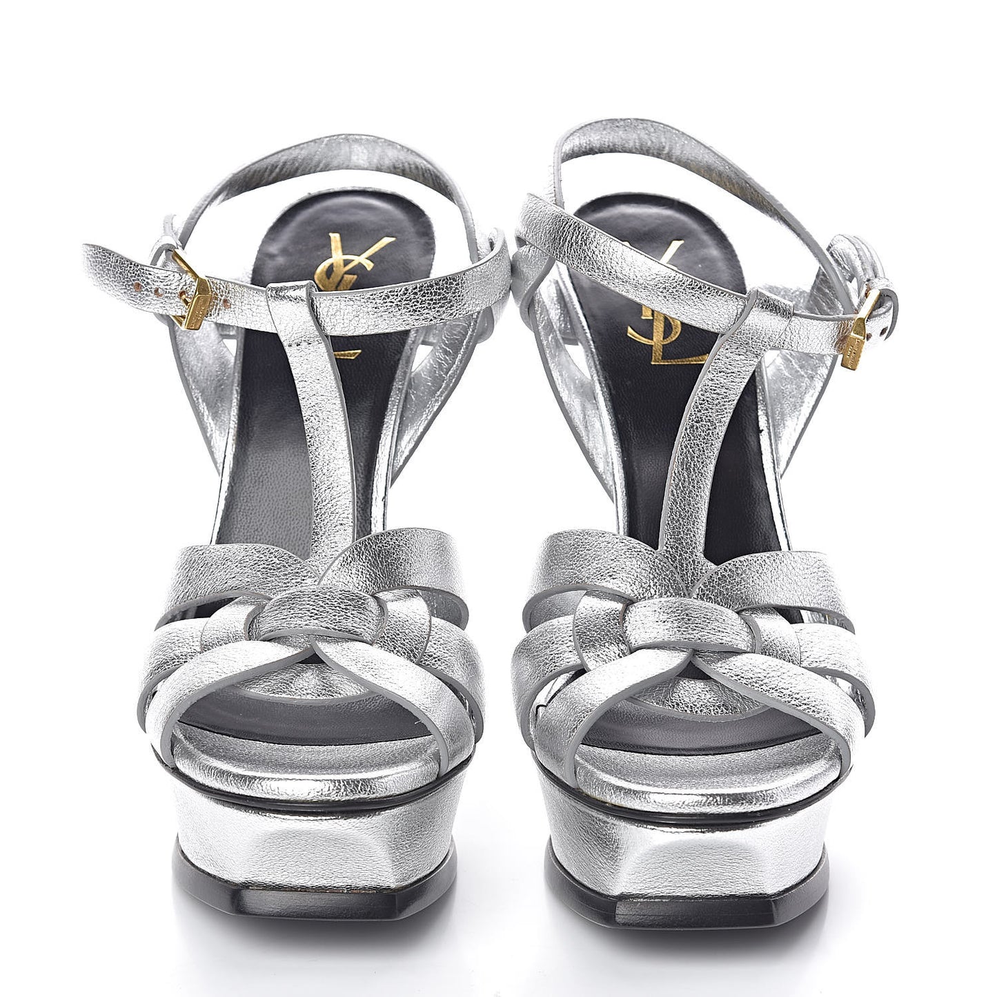 Metallic Calfskin Tribute 105 Platform Sandals 38 Silver