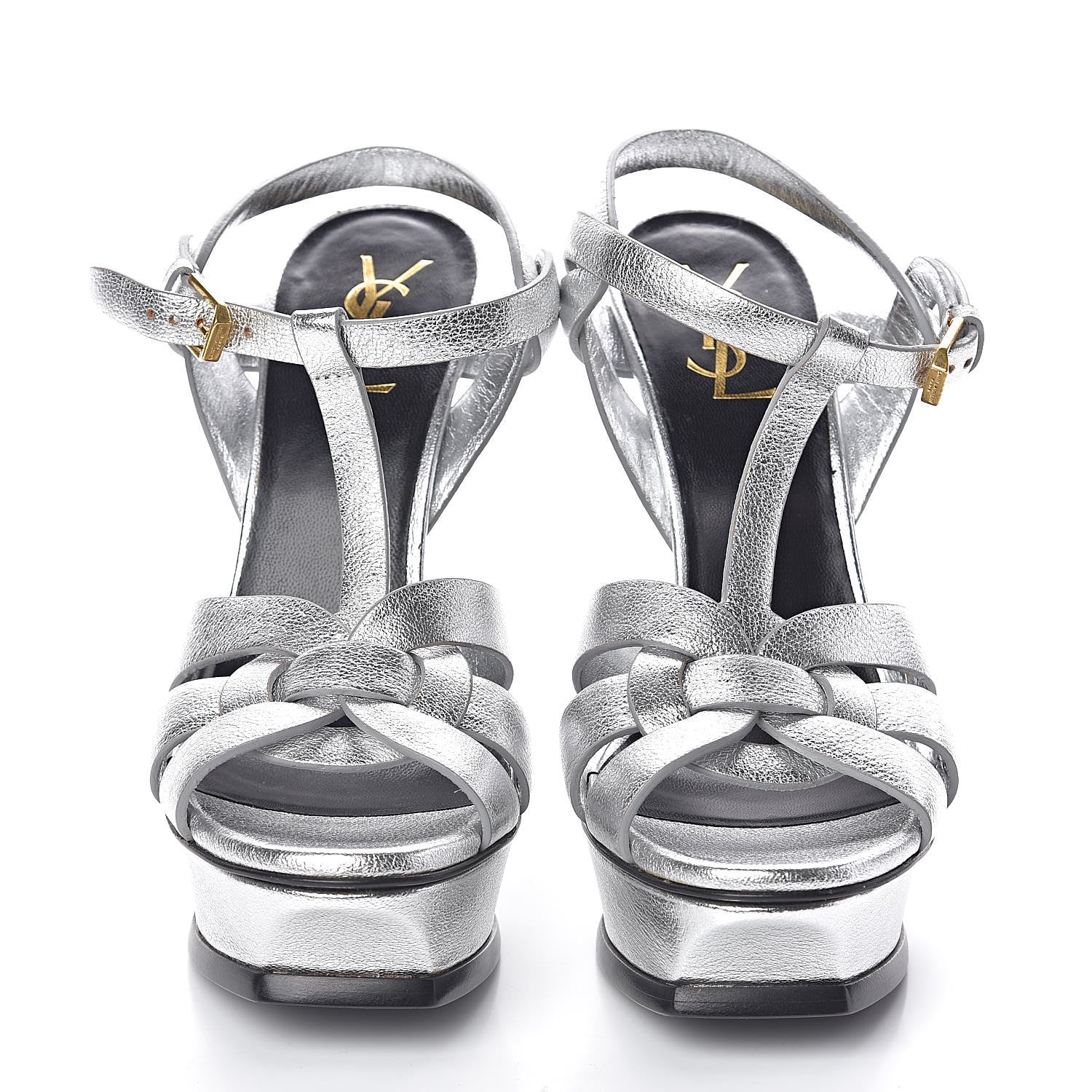 Saint Laurent Metallic Calfskin Tribute 105 Platform Sandals 38 Silver 2 of 7