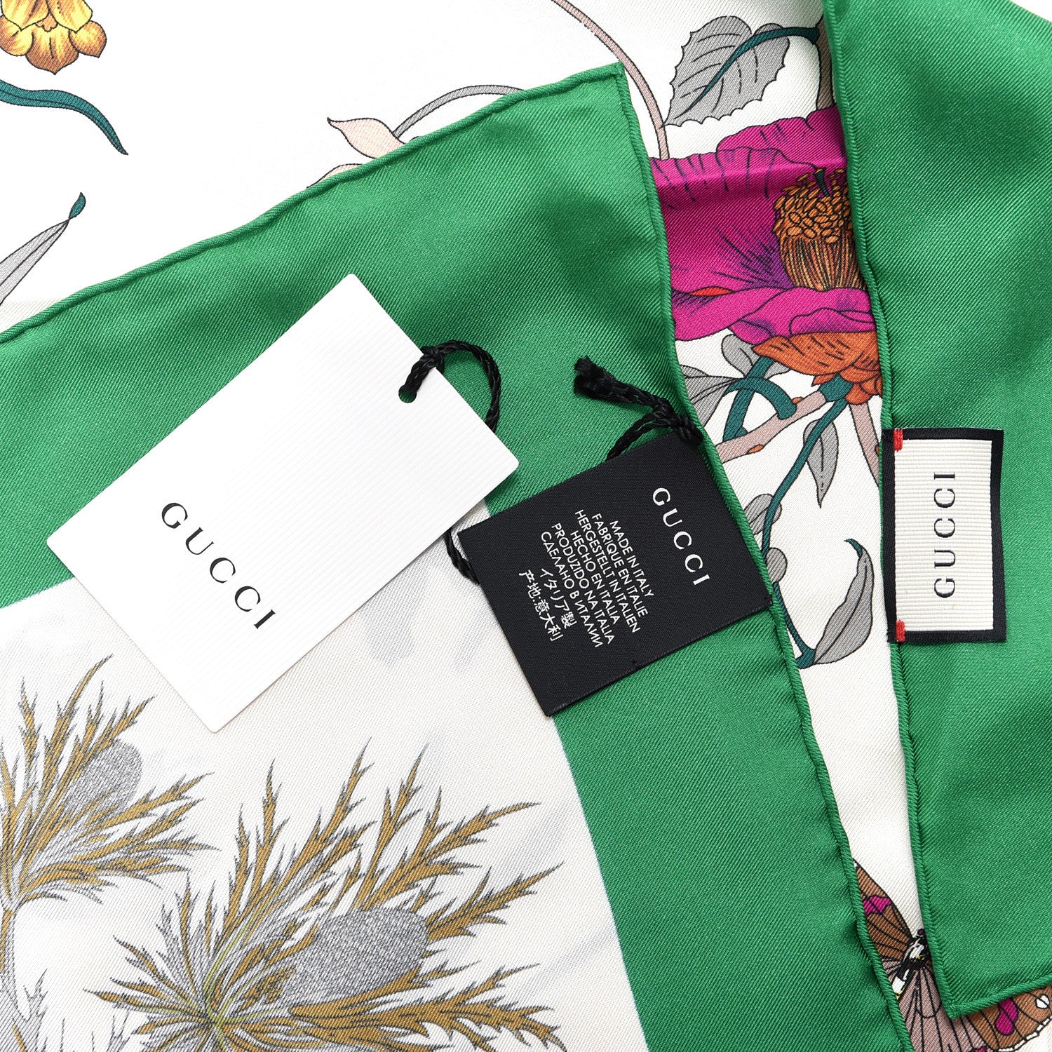 Gucci Silk Flora Gothic Square Scarf Ivory Dark Green 5 of 5
