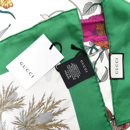 Gucci Silk Flora Gothic Square Scarf Ivory Dark Green 5 of 5