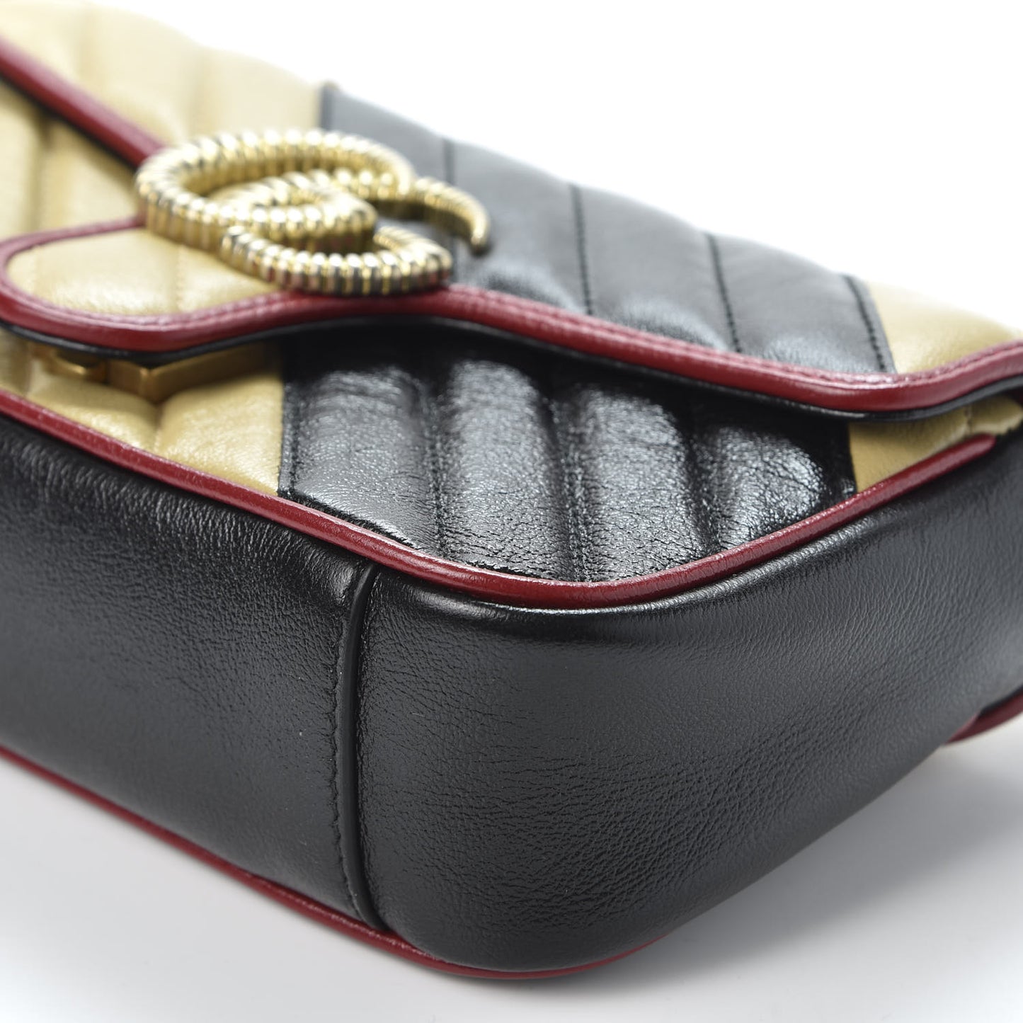 Azalea Calfskin Matelasse Diagonal Patchwork Mini Torchon GG Marmont Shoulder Bag Black Beige Romantic Cerise
