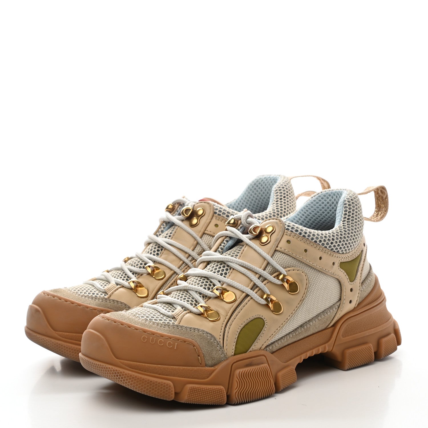 Gucci X SEGA Mesh Canvas Calfskin Womens Flashtrek Sneakers 36 Mystic White Oatmeal Sand Storm 3 of 8