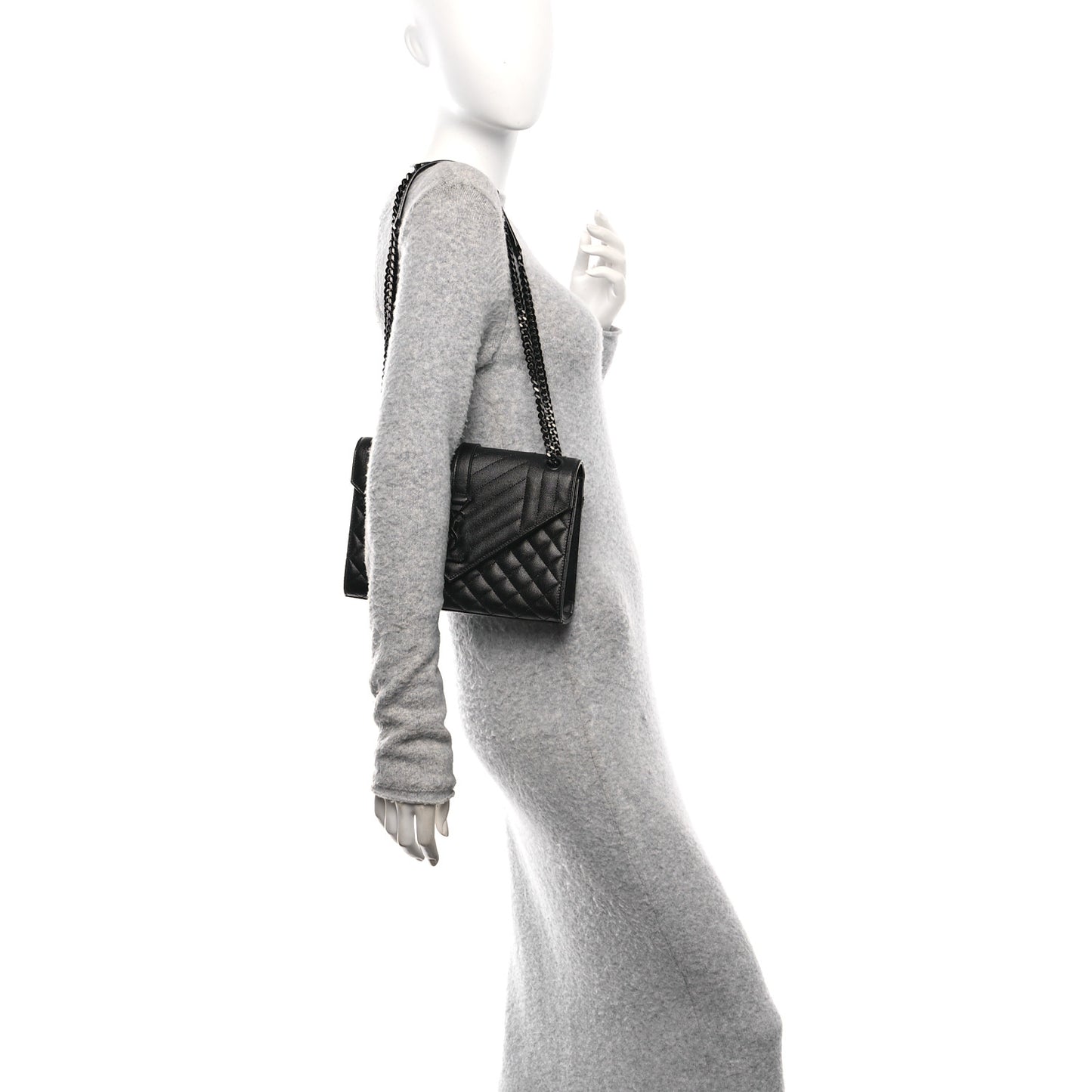Grain De Poudre Textured Mixed Matelasse Triquilt Medium Monogram Monochrome Satchel Black