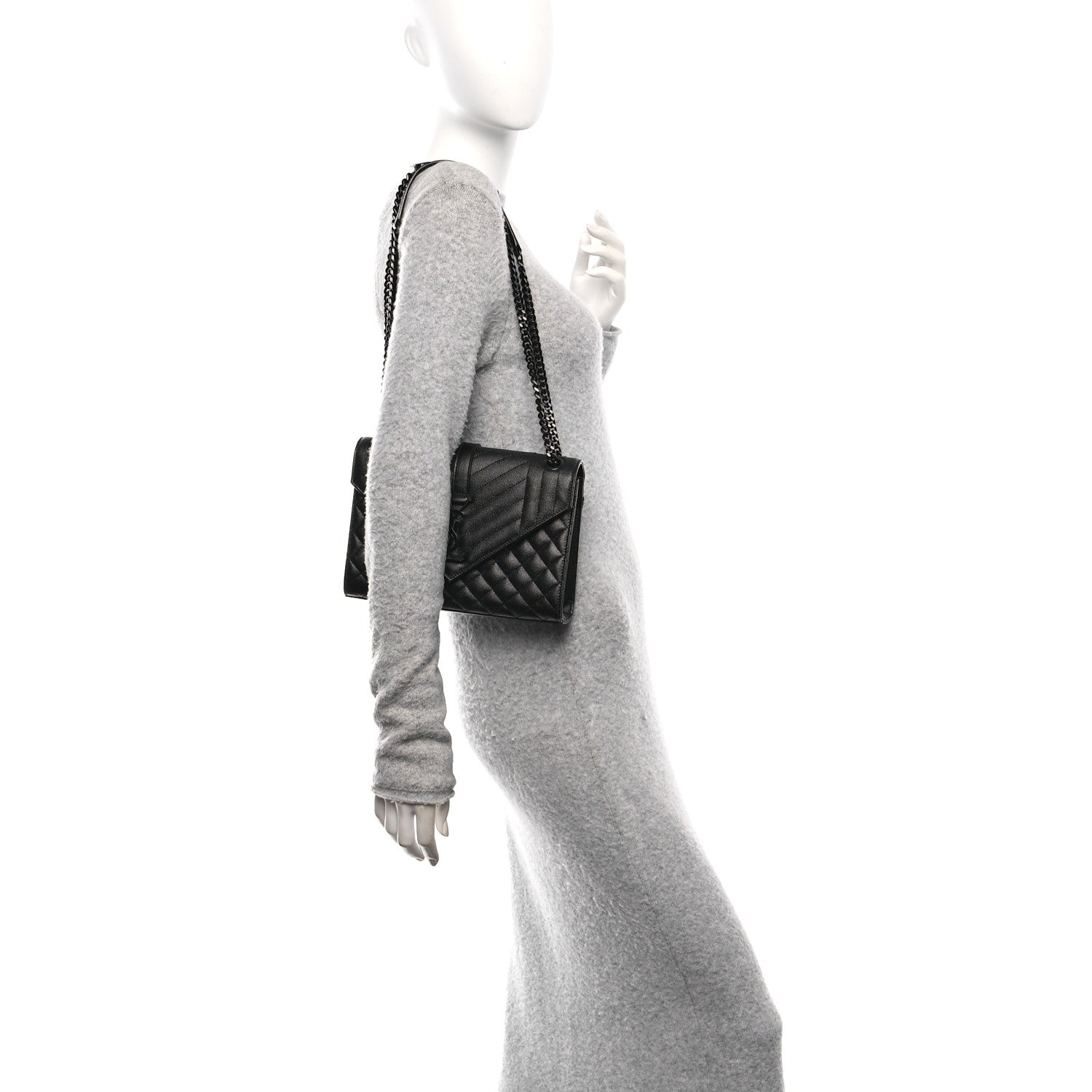 Saint Laurent Grain De Poudre Textured Mixed Matelasse Triquilt Medium Monogram Monochrome Satchel Black 3 of 22
