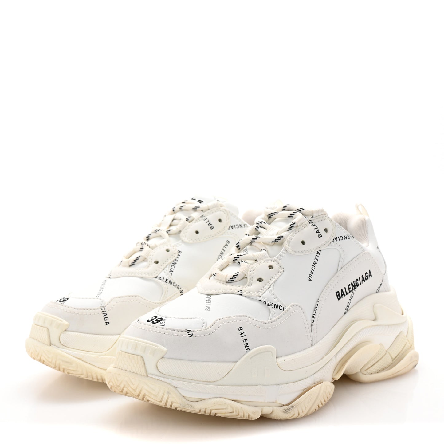 Technical Fabric Allover Logo Womens Triple S Sneakers 39 White Black