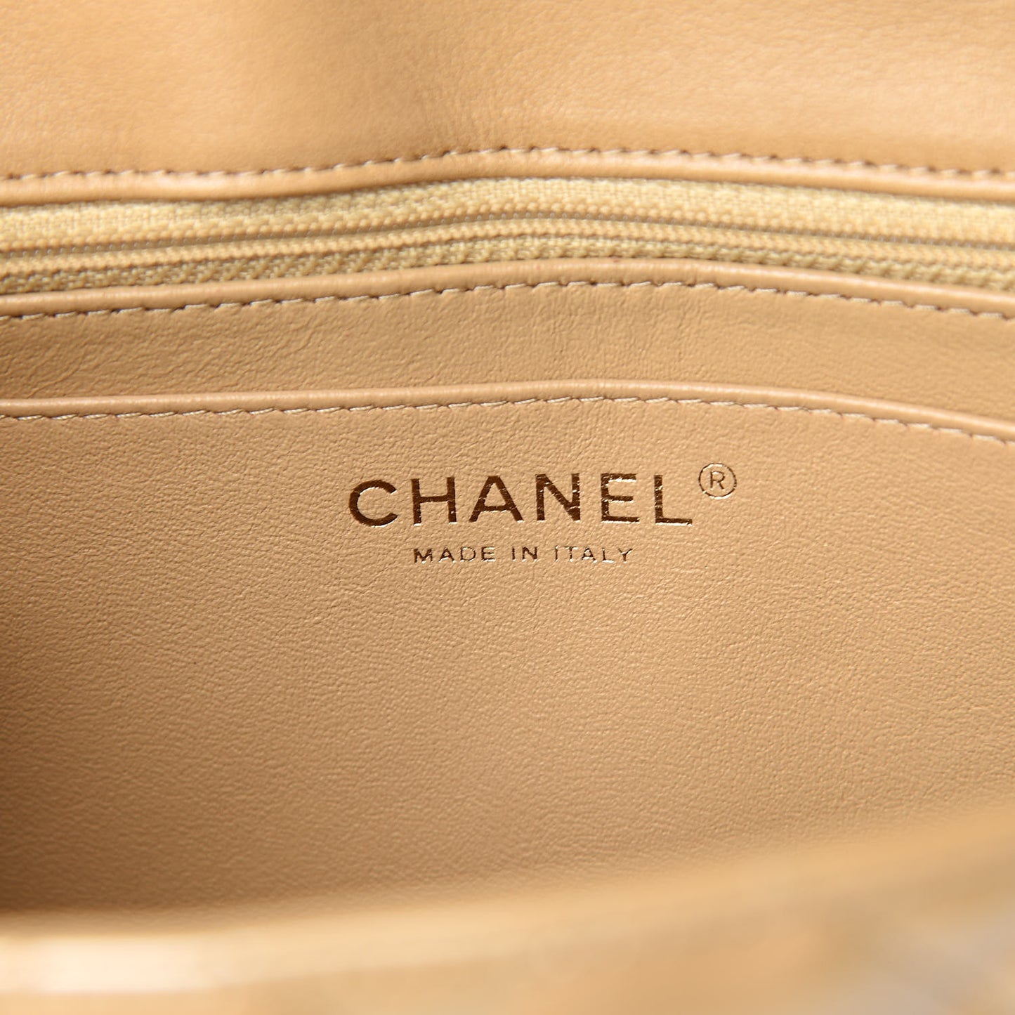 Patent Quilted Jumbo Single Flap Beige