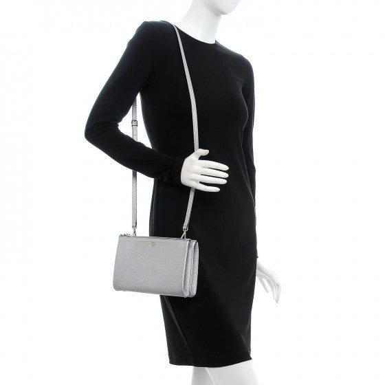 Grained Calfskin Milla Double Crossbody Bag Spike Silver