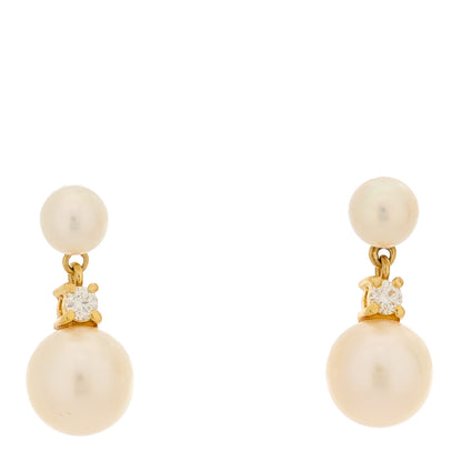 Mikimoto 18K Yellow Gold Diamond Pearl 4.5-7mm Drop Earrings 1 of 4