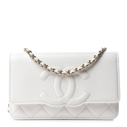 Chanel Goatskin Quilted Timeless CC Wallet On Chain WOC White 1 of 12