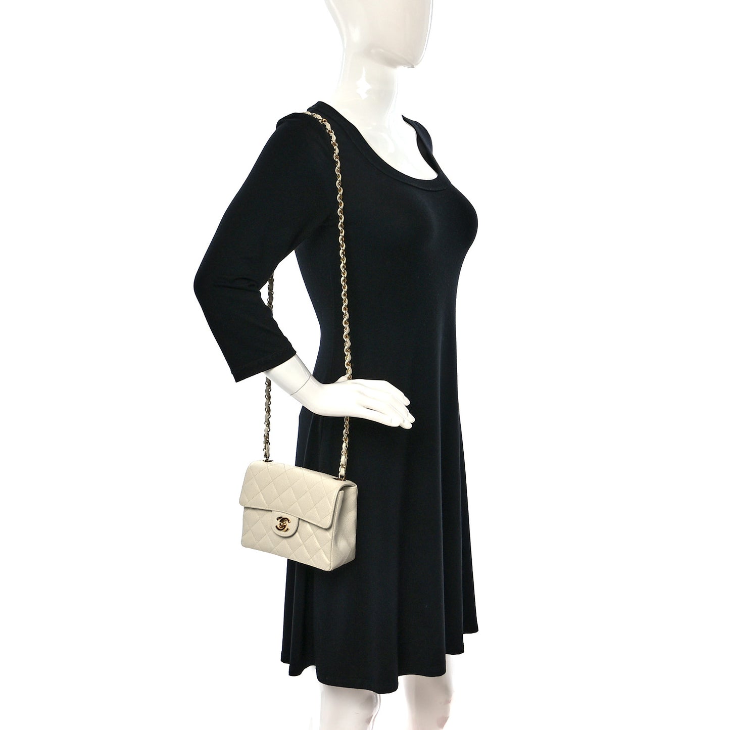 Caviar Quilted Mini Square Flap White