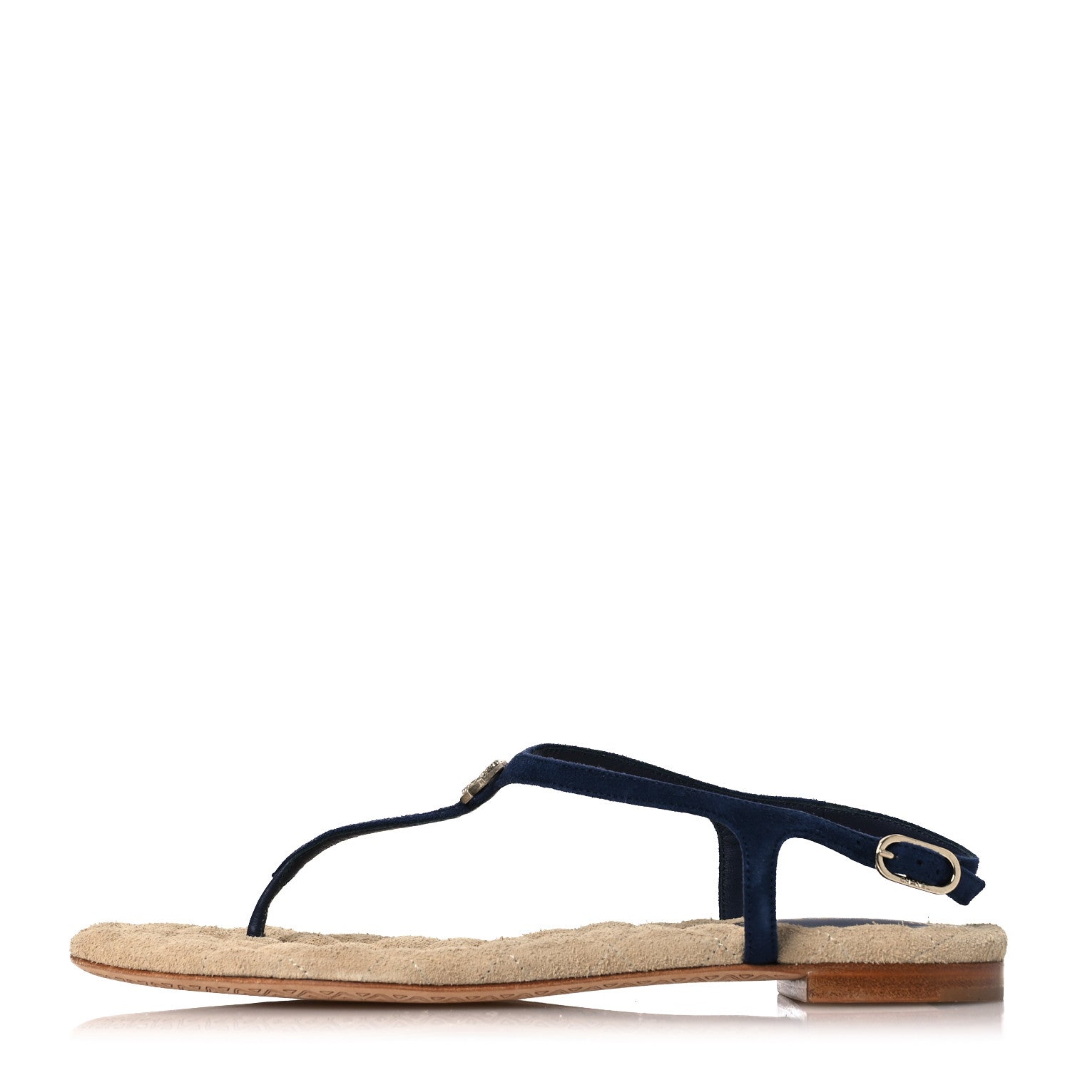 Chanel Suede Crystal CC Thong Sandals 39.5 Navy 1 of 13