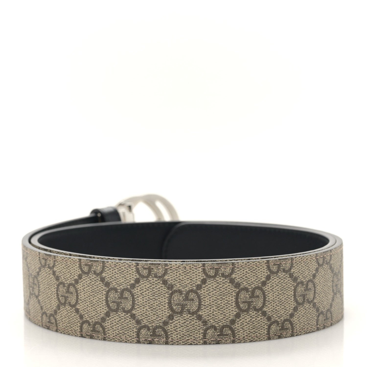 Gucci GG Supreme Monogram Selleria Calfskin Interlocking G Reversible 37mm Belt 85 34 Beige Ebony Black 2 of 4