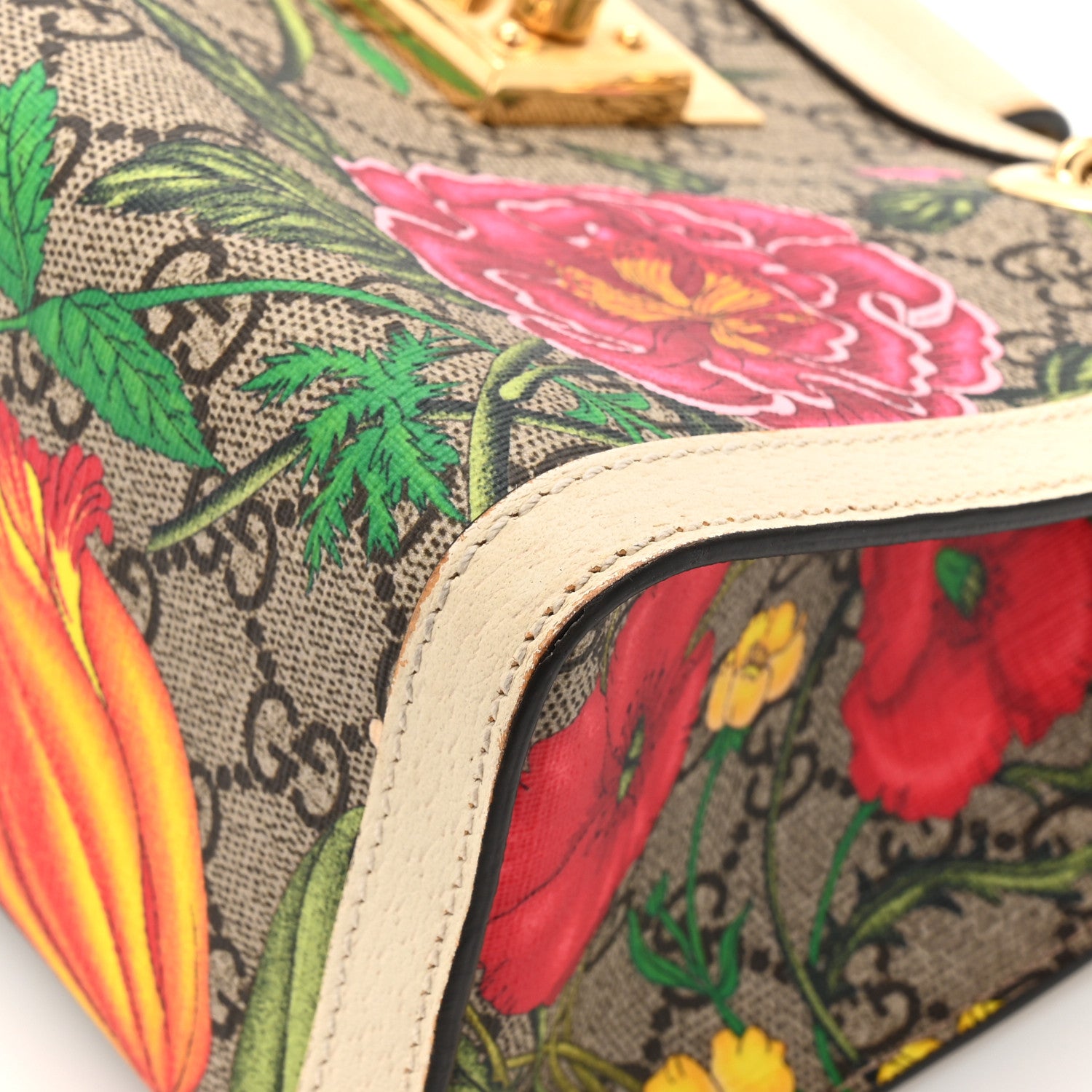 Gucci GG Supreme Monogram Flora Textured Calfskin Small Padlock Tote Beige Ebony Multicolor Mystic White 19 of 21