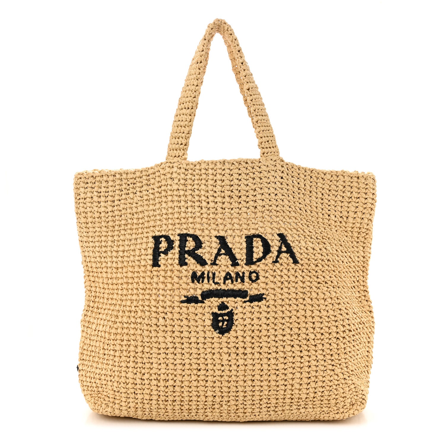 Prada Yarn Raffia Effect Crochet Embroidered Logo Tote Naturale 1 of 10