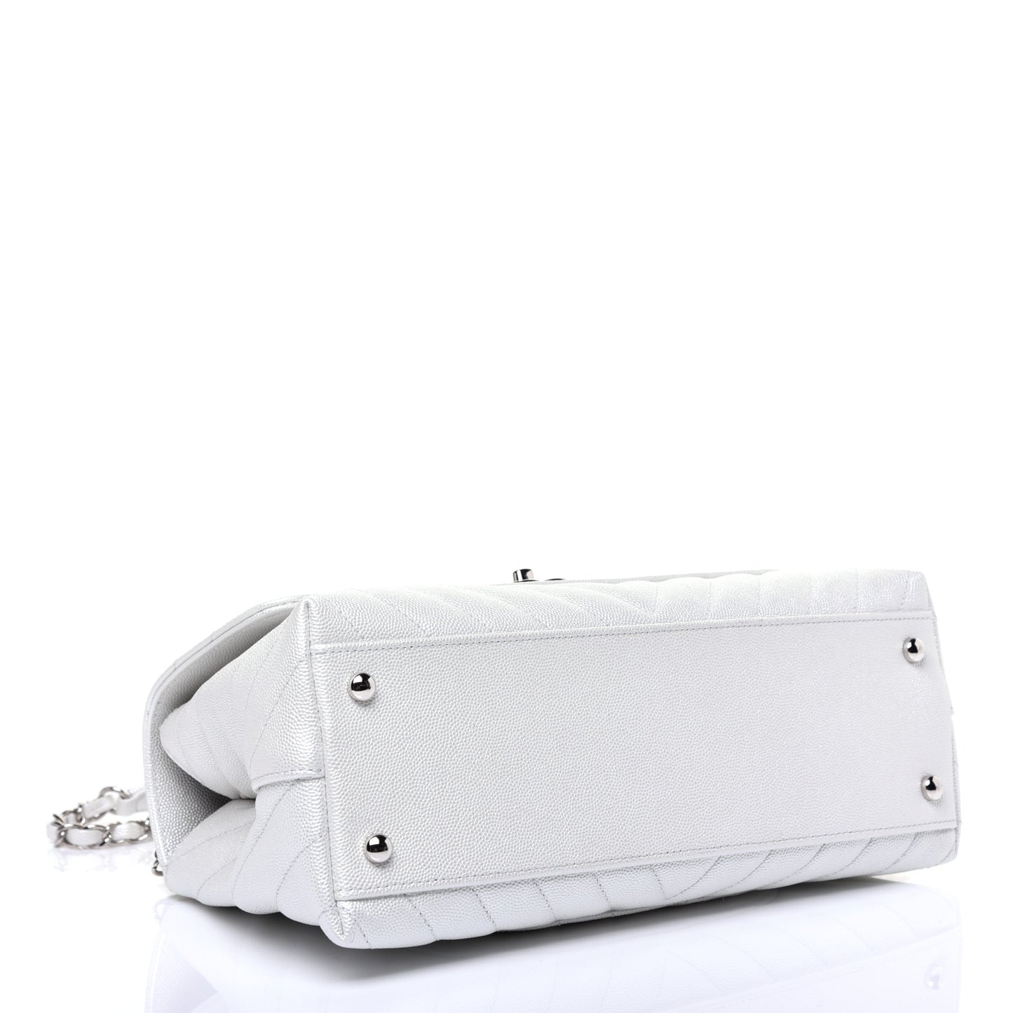 Iridescent Caviar Chevron Quilted Small Coco Handle Flap White