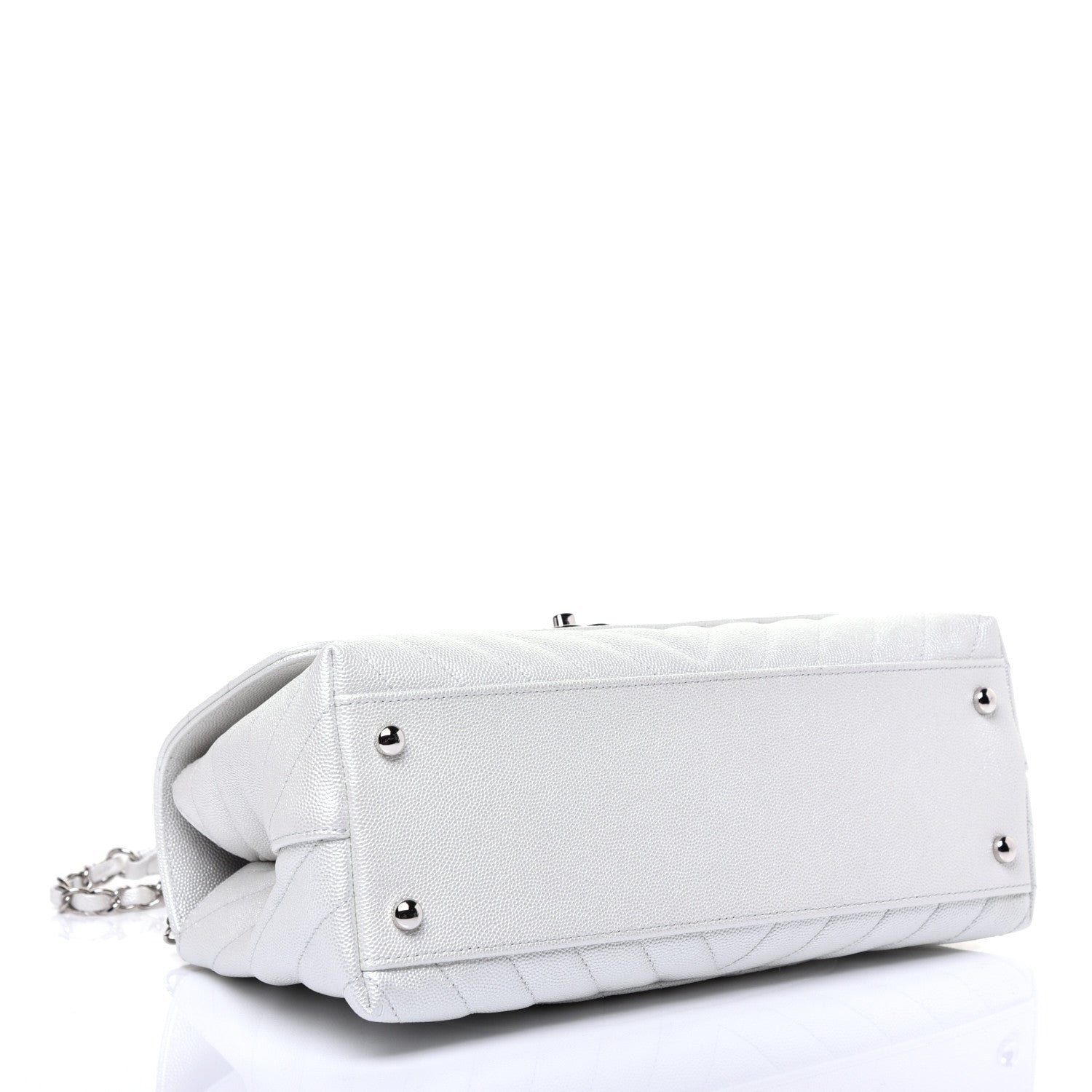 Chanel Iridescent Caviar Chevron Quilted Small Coco Handle Flap White 4 of 10