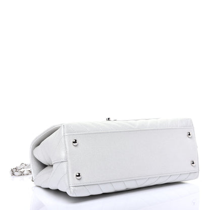 Chanel Iridescent Caviar Chevron Quilted Small Coco Handle Flap White 4 of 10