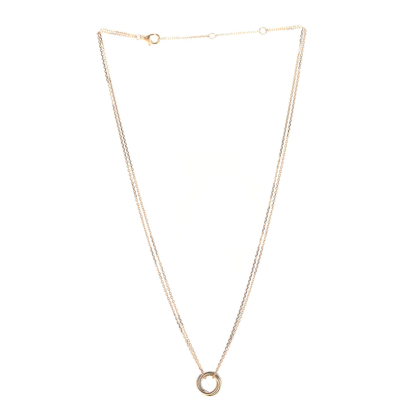 18K Pink Yellow White Gold Trinity Double Chain Pendant Necklace