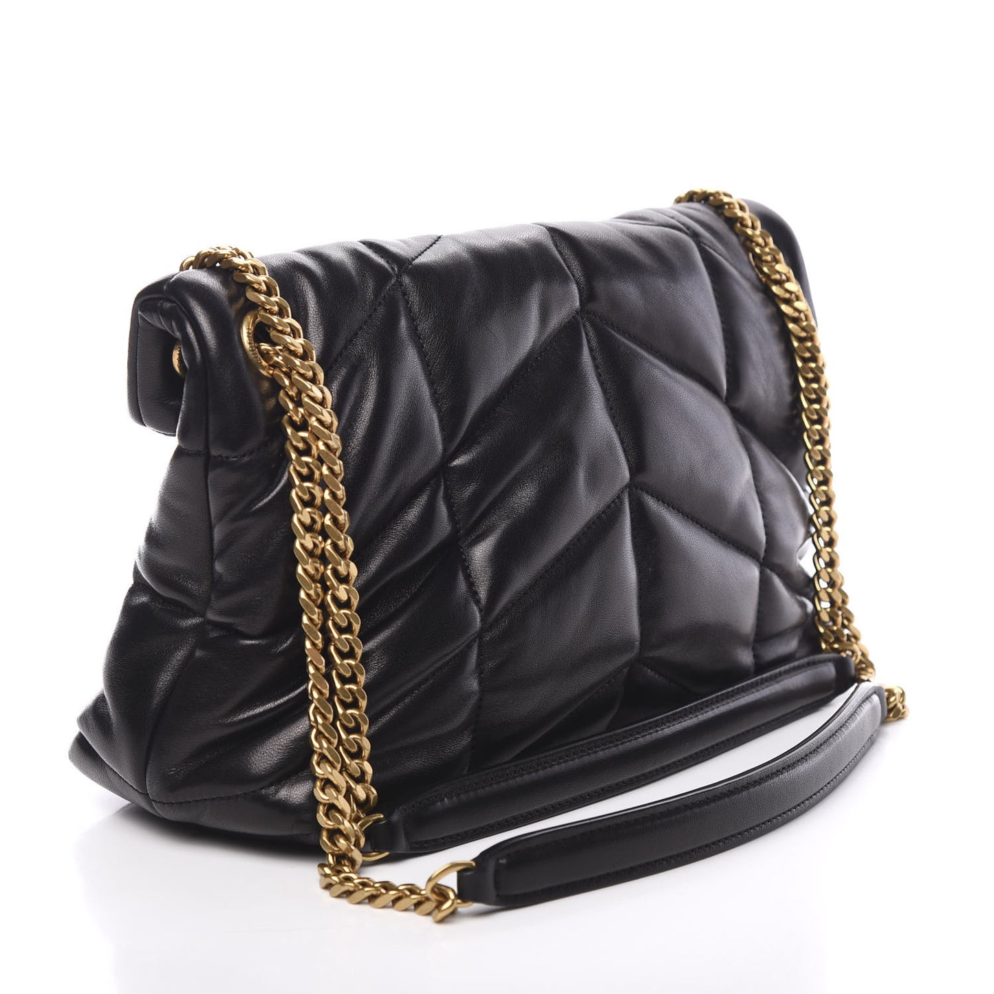 Lambskin Quilted Small Loulou Puffer Monogram Chain Satchel Black