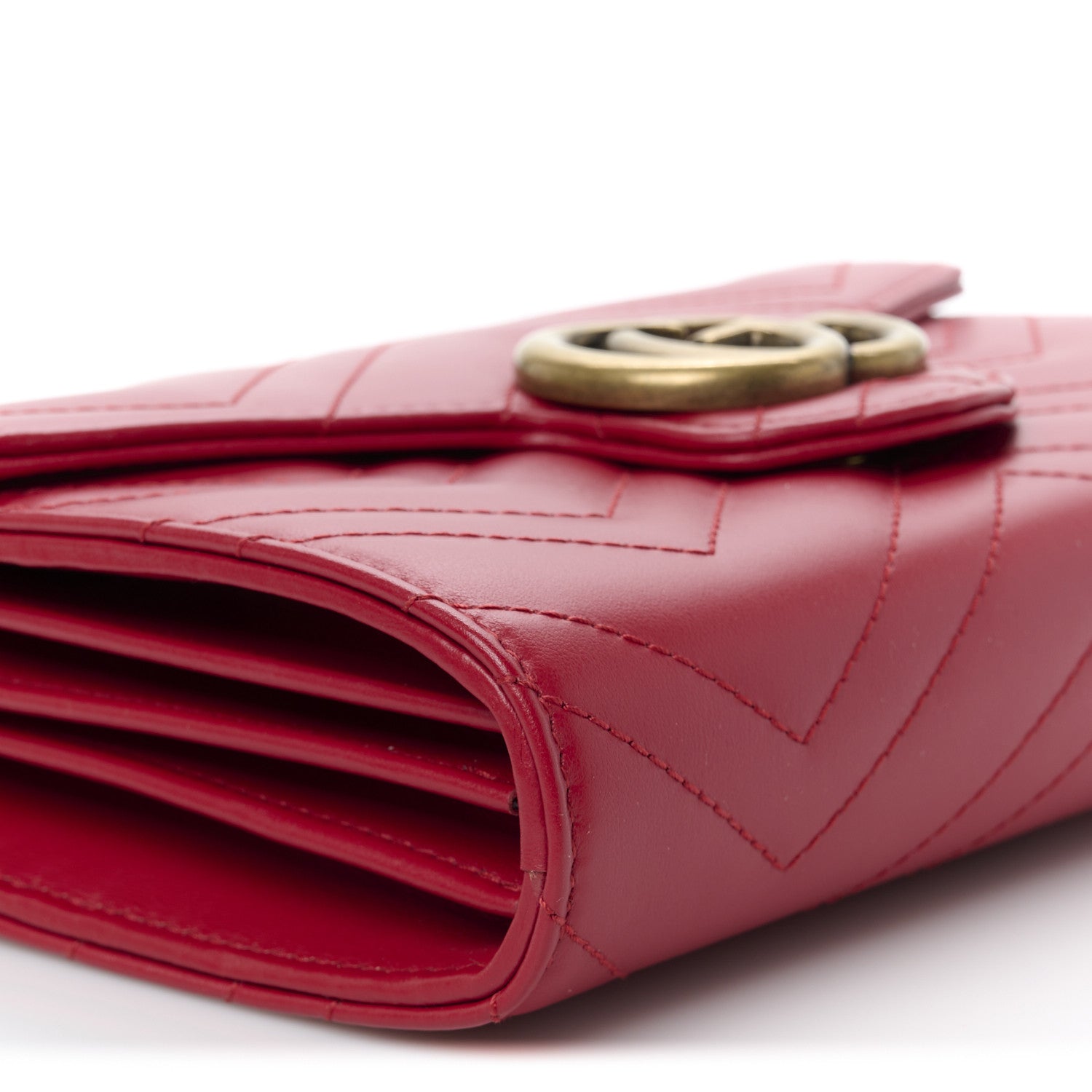 Gucci Calfskin Matelasse GG Marmont Chain Wallet Hibiscus Red 9 of 10