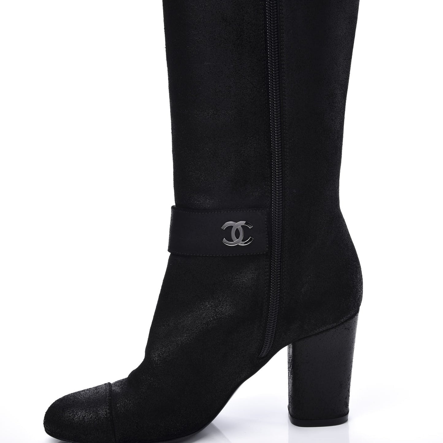 Suede Calfskin CC Knee High Boots 38 Black