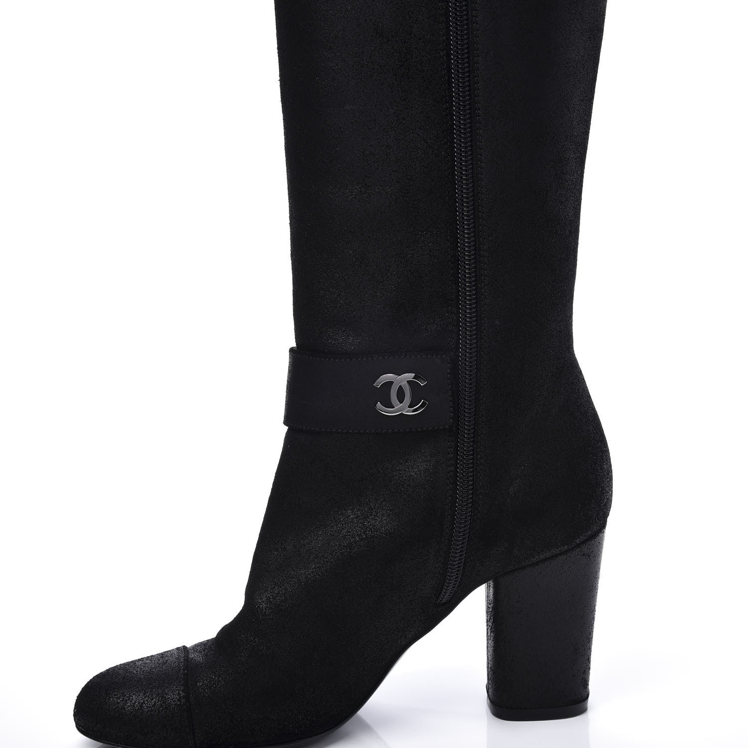 Chanel Suede Calfskin CC Knee High Boots 38 Black 10 of 10