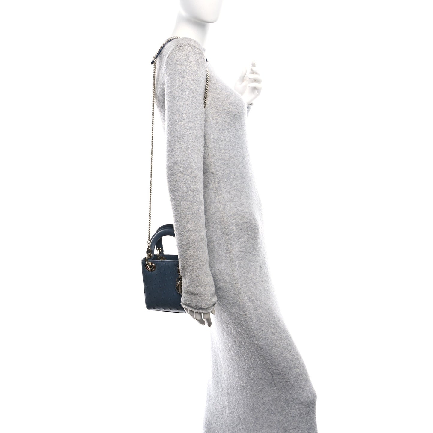 Ostrich Mini Lady Dior Dark Grey