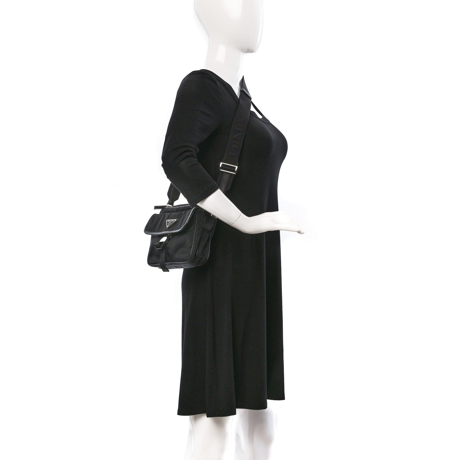 Prada Re-Nylon Saffiano Pocket Single Snap Buckle Shoulder Bag Black 2 of 8