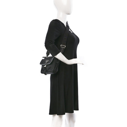 Prada Re-Nylon Saffiano Pocket Single Snap Buckle Shoulder Bag Black 2 of 8