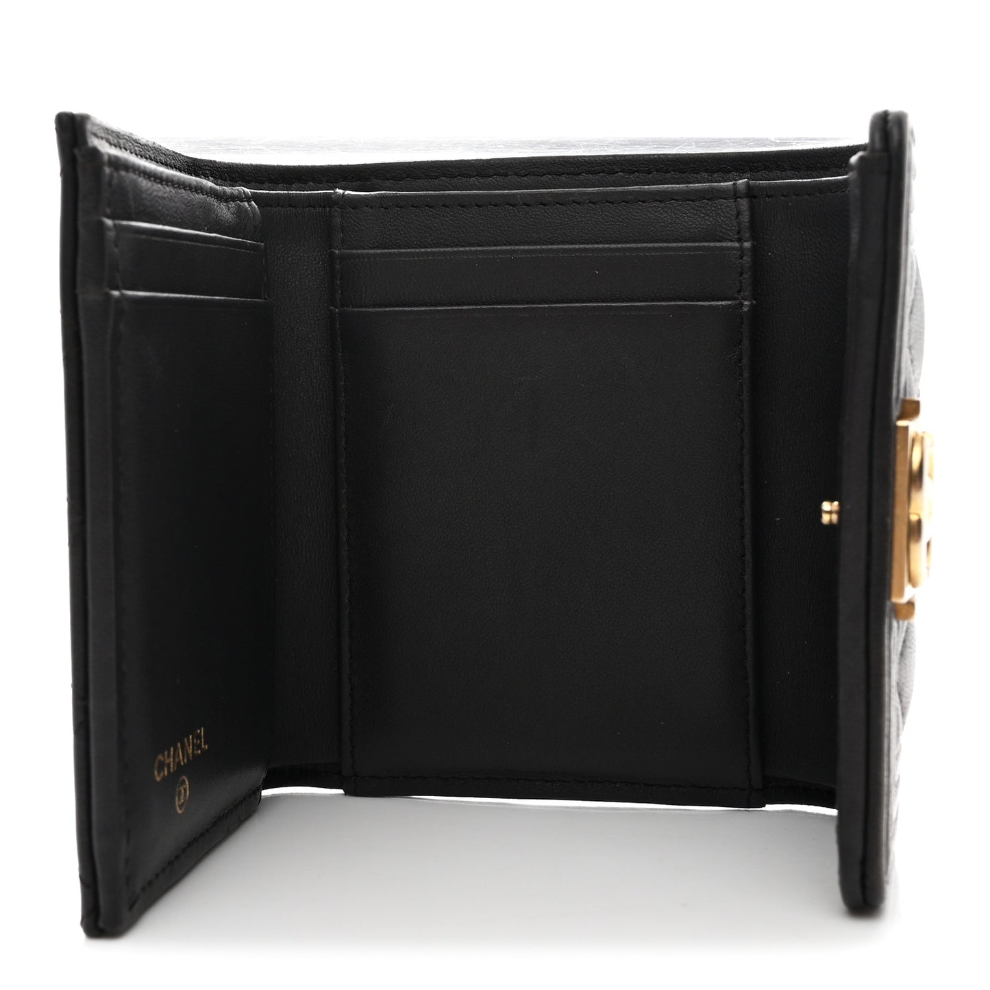 Lambskin Quilted Compact Boy Wallet Dark Grey