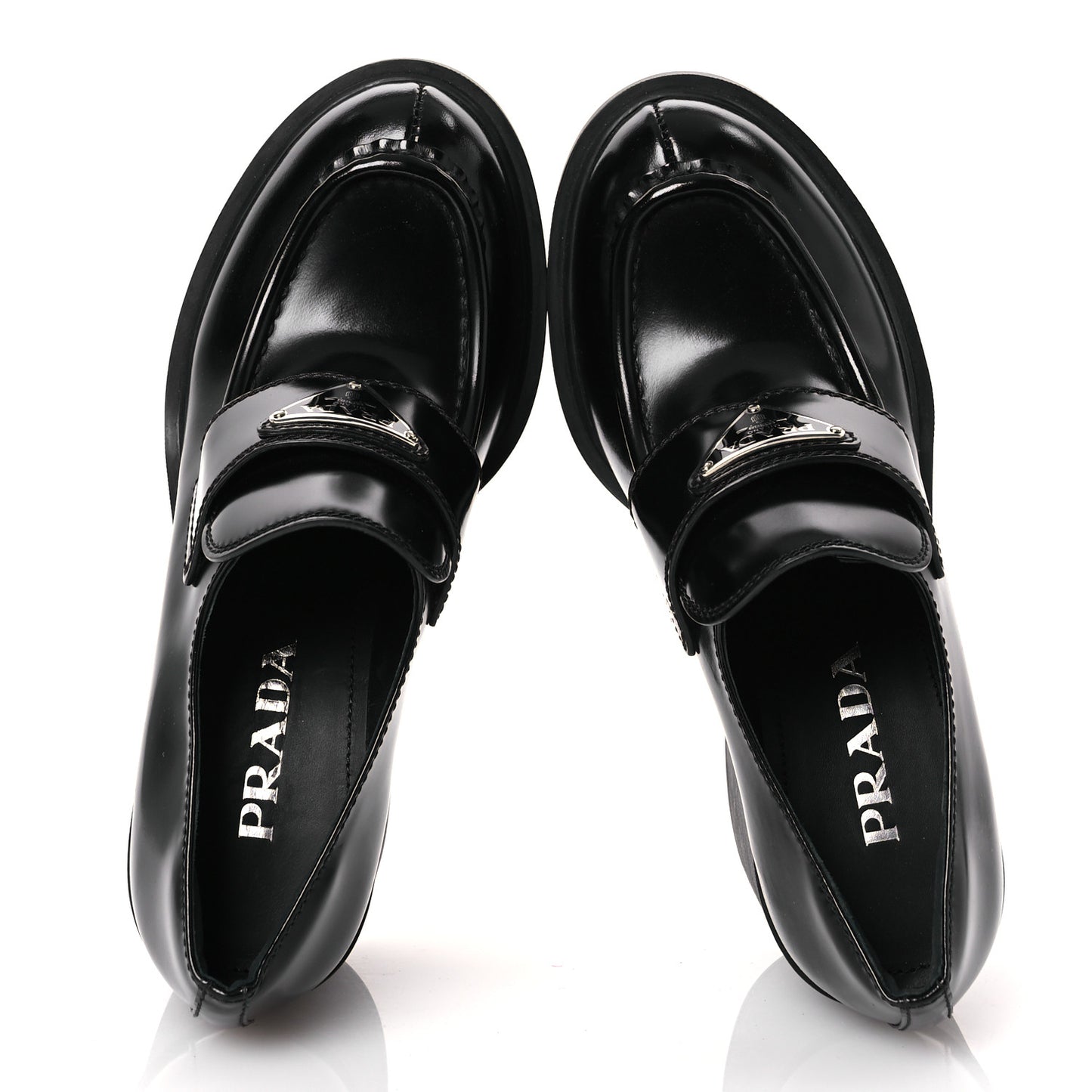 Spazzolato Metal Triangle Logo 85mm Loafers 36.5 Black